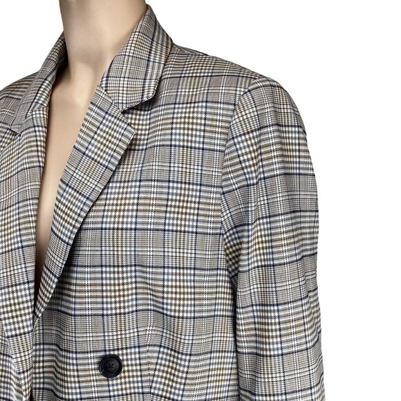 Violeta By MNG Mango Womens Plaid Double-Breasted Blazer Jacket Medium Oversize - Picture 3 of 8
